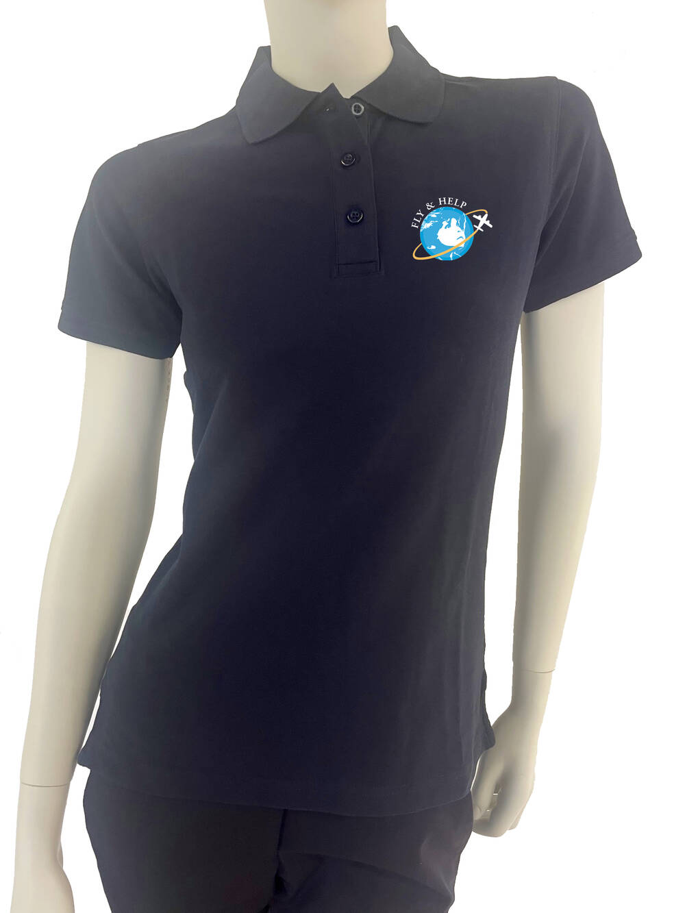Poloshirt für Damen mit Aufdruck "FLY & HELP"