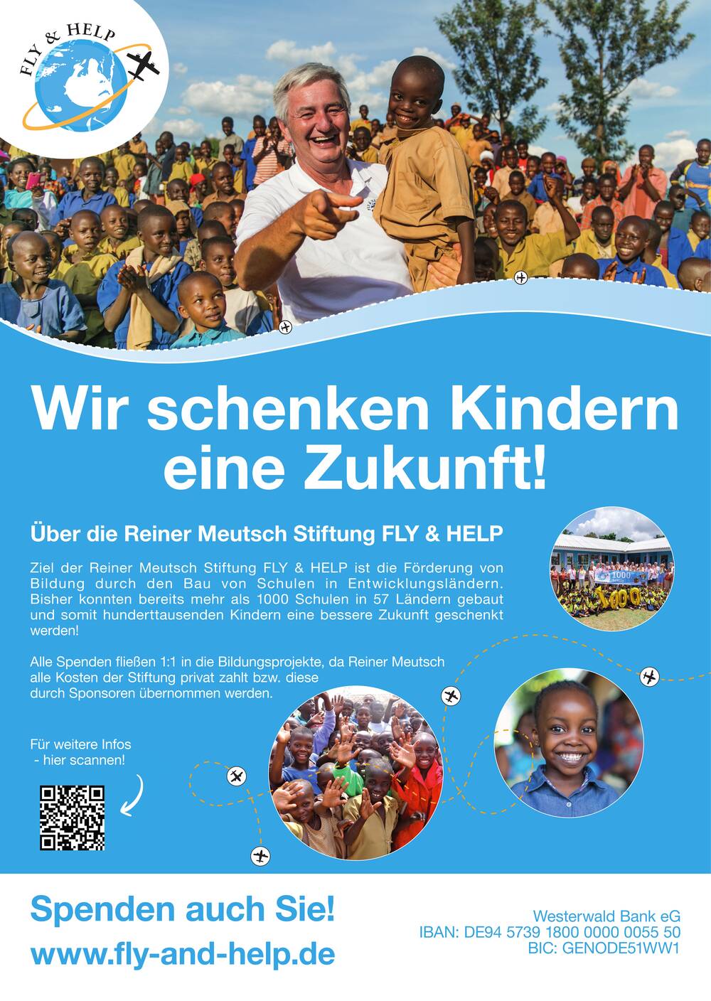 FLY & HELP-Plakat "Wir schenken Kindern eine Zukunft"